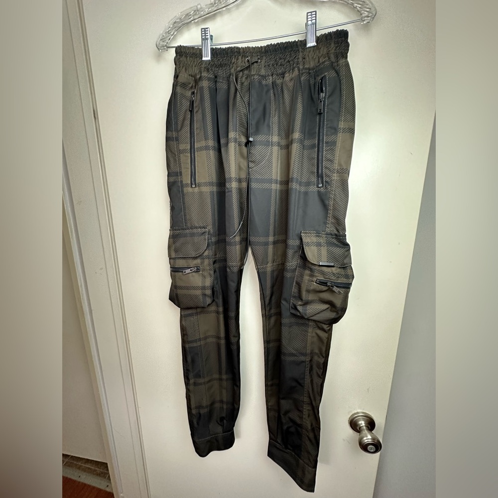 Represent Clo Black Plaid Cargo Streetwear Adjustable Bungee Waist Mens Jogger M - Picture 2 of 15